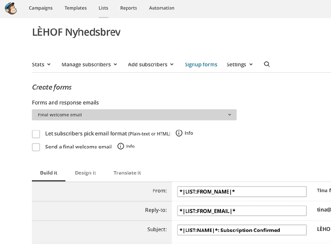 Opsæt velkomst email
